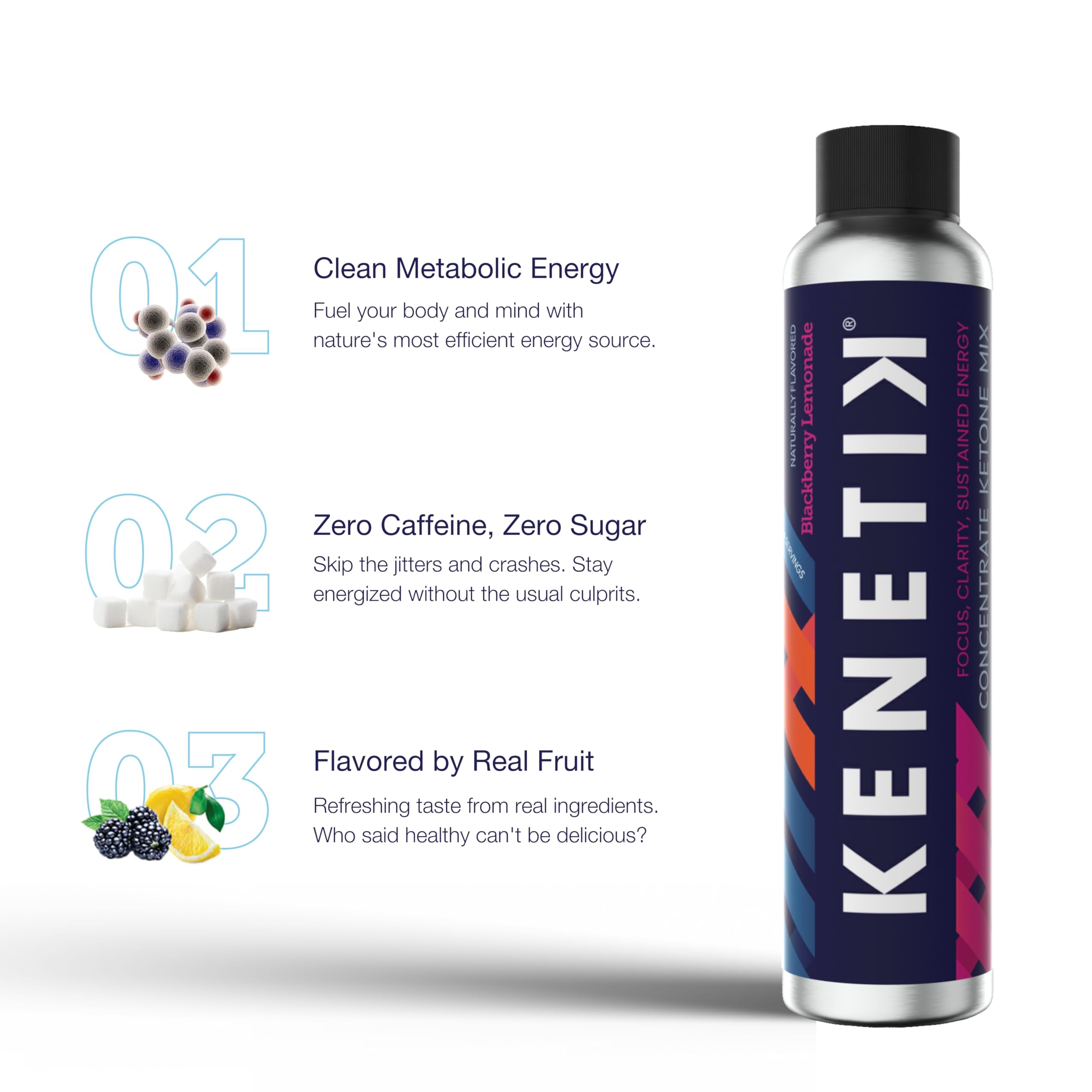 Kenetik ketone concentrate bottle with flavor options for sugar-free energy