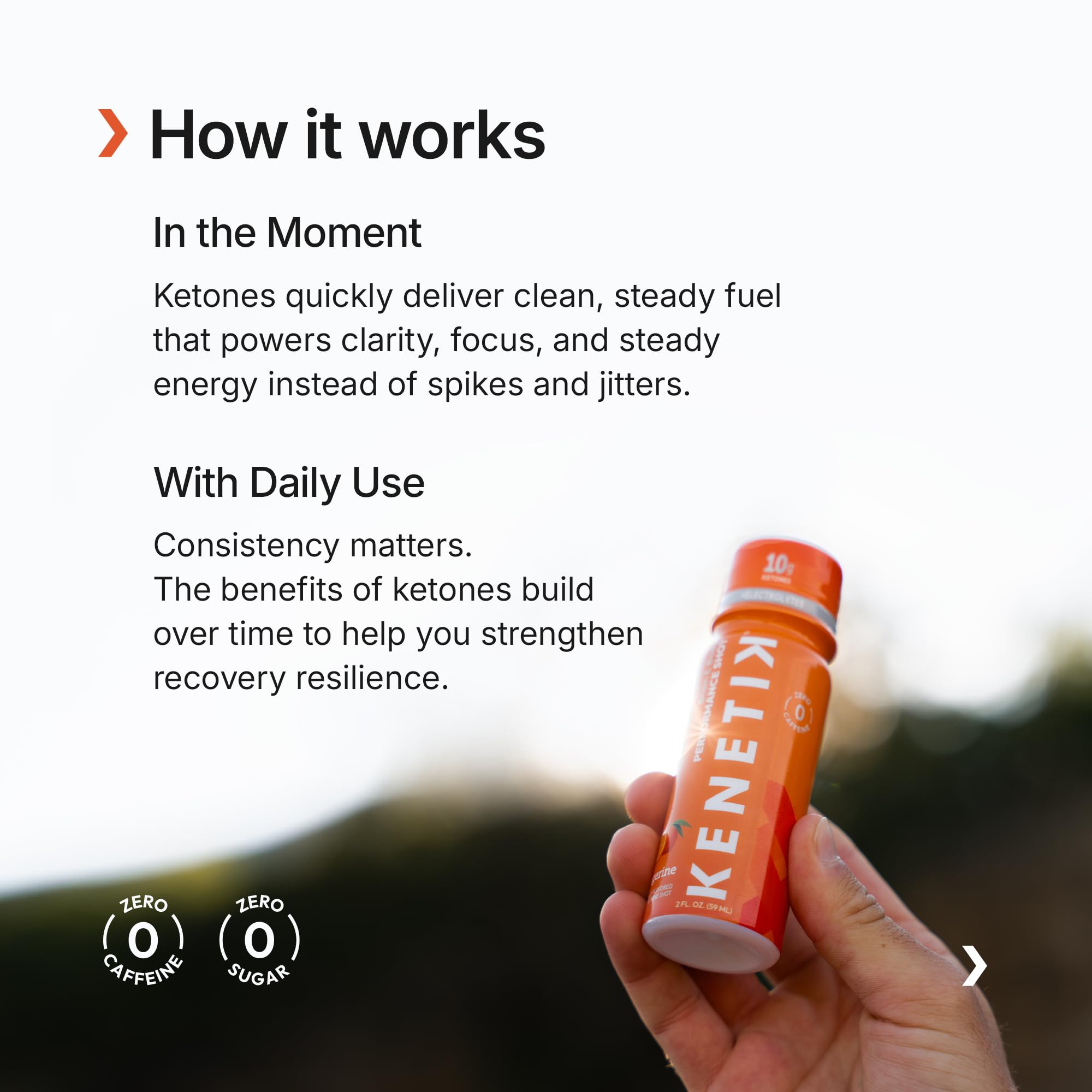Kenetik Ketone Shots 12-pack packaging ready for daily energy routines.