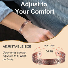 KENLANO copper bracelet adjustable open-end allows easy resizing for a secure fit.