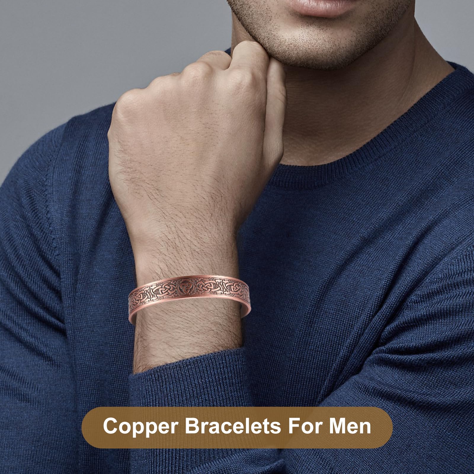 KENLANO copper bracelet 99.9% copper hypoallergenic material suits sensitive skin.