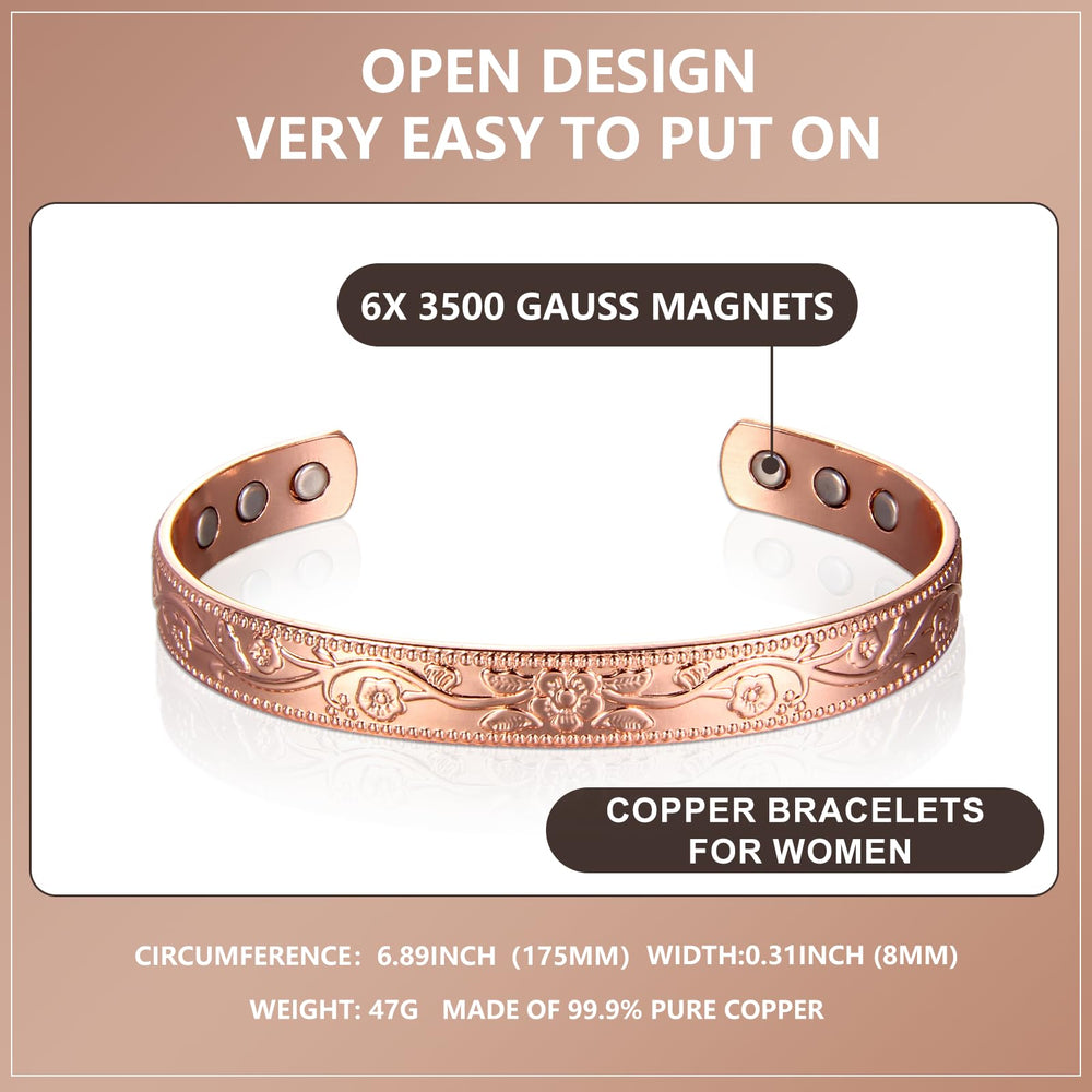 KENLANO copper bracelet open-end adjustable for a custom, comfortable fit