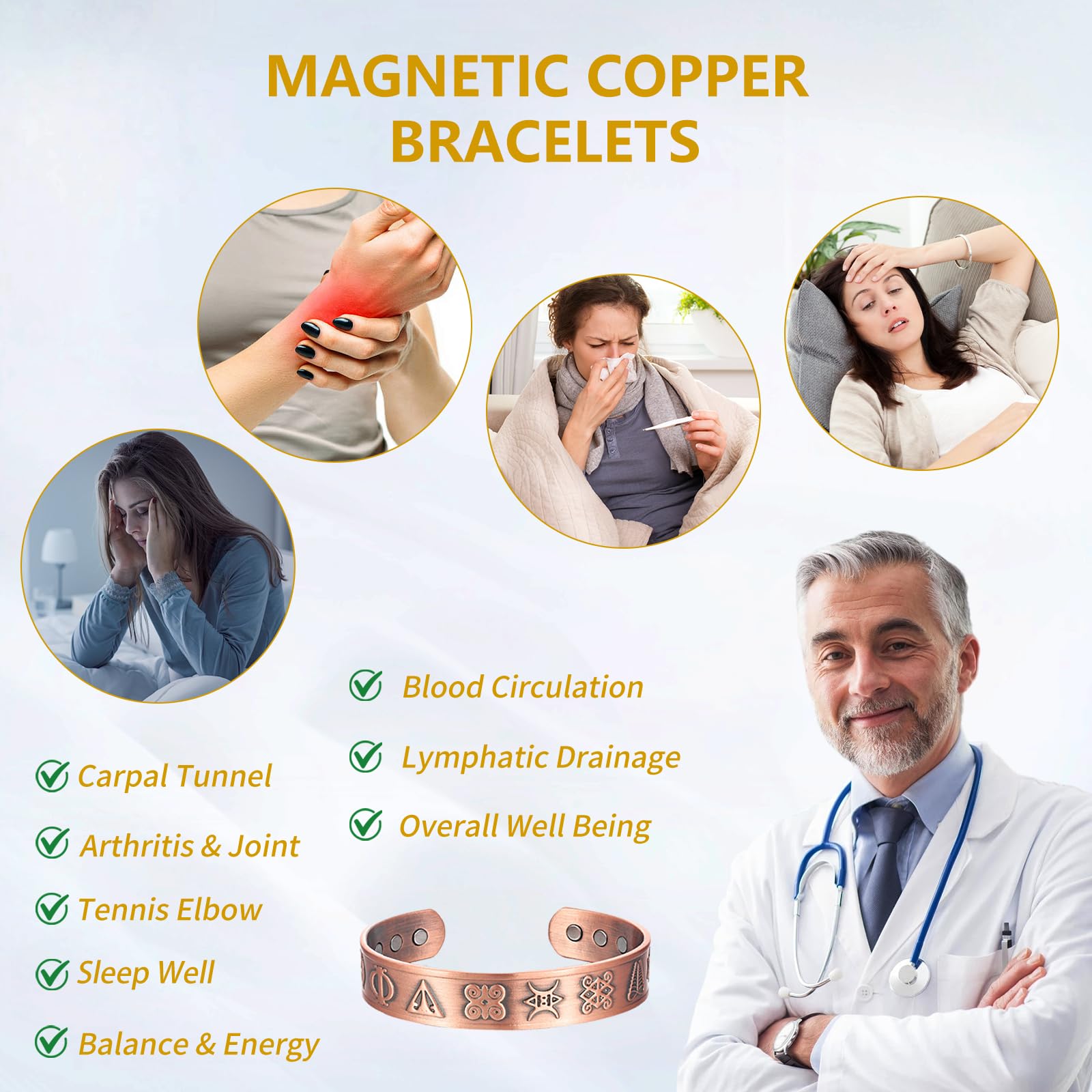 KENLANO copper bracelet side profile shows a slim, ergonomic shape for comfortable wear.