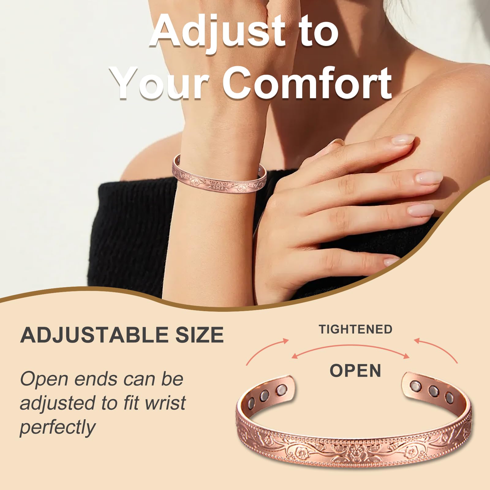 KENLANO copper bracelet with smooth edges for all-day comfort