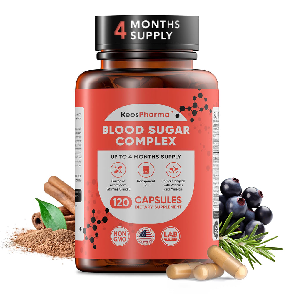 KeosPharma Blood Sugar Complex bottle front view for daily wellness.