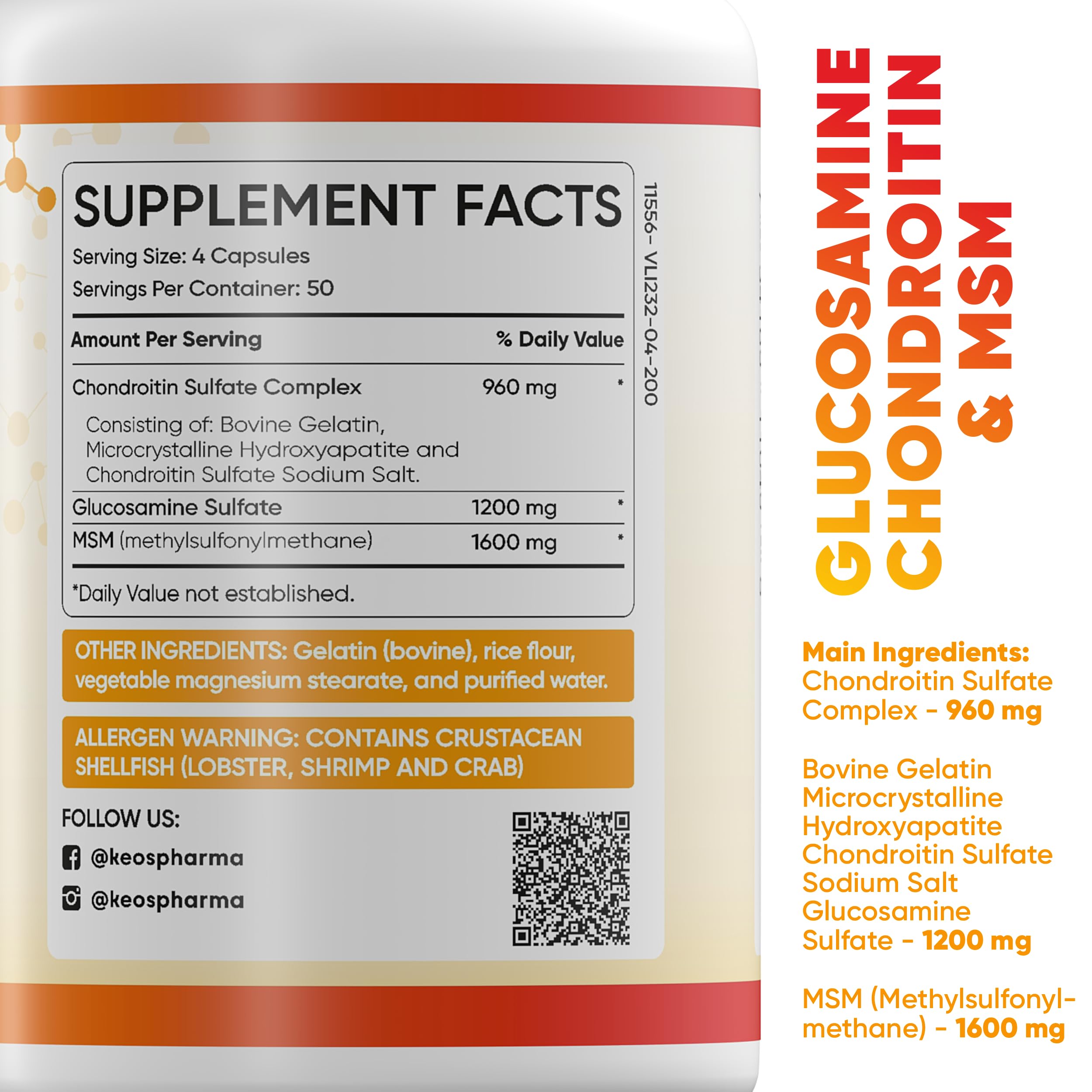 KeosPharma MSM Glucosamine Chondroitin USA-made stamp on the package.