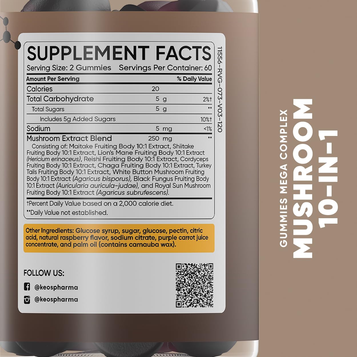 KeosPharma Vegan non-GMO formula badge on packaging.