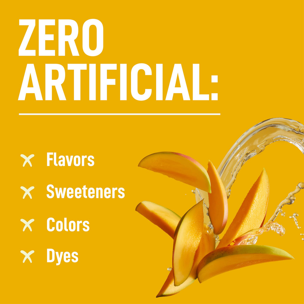 Keppi Mango packet poured into a glass for refreshing zero-calorie hydration