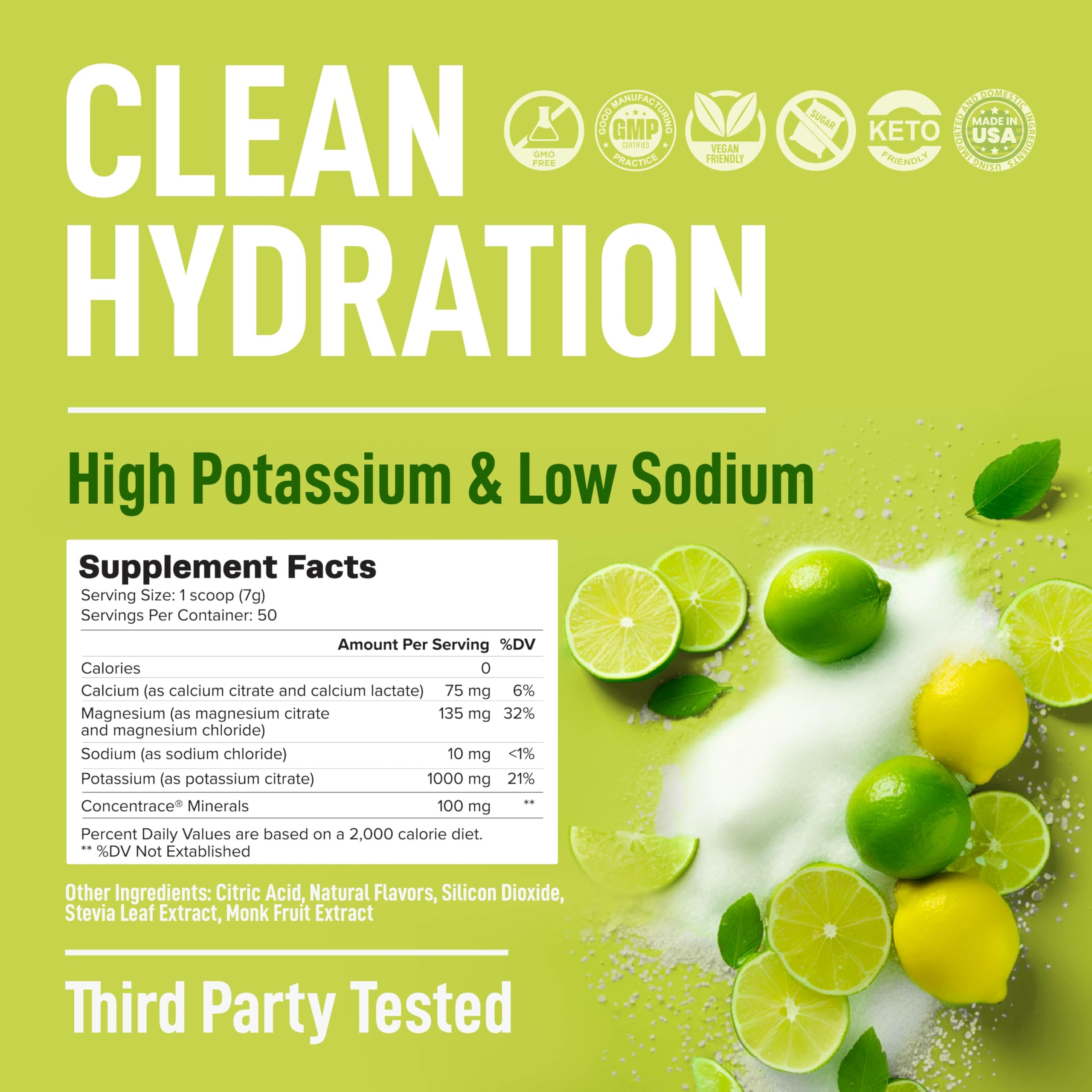 Keppi Electrolytes Lemon Lime powder in a glass with ice.
