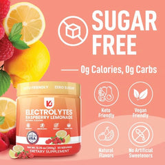 Keppi Electrolytes Raspberry Lemonade label highlights clean ingredients