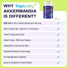 Keptrohy Akkermansia capsules package for daily gut health routine