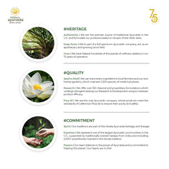 Ingredients section shows 100% herbal base without fragrances or color