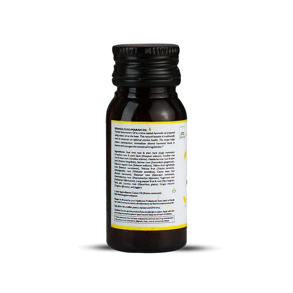 Pouring Kerala Ayurveda Eranda Sukumaram oil demonstrates internal-use potential