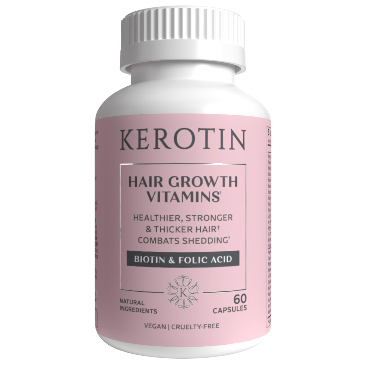 Kerotin Hair Growth Vitamins bottle shows ingredient-focused formula for hair support
