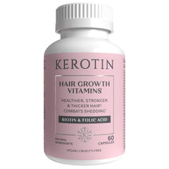 Kerotin Hair Growth Vitamins bottle shows ingredient-focused formula for hair support