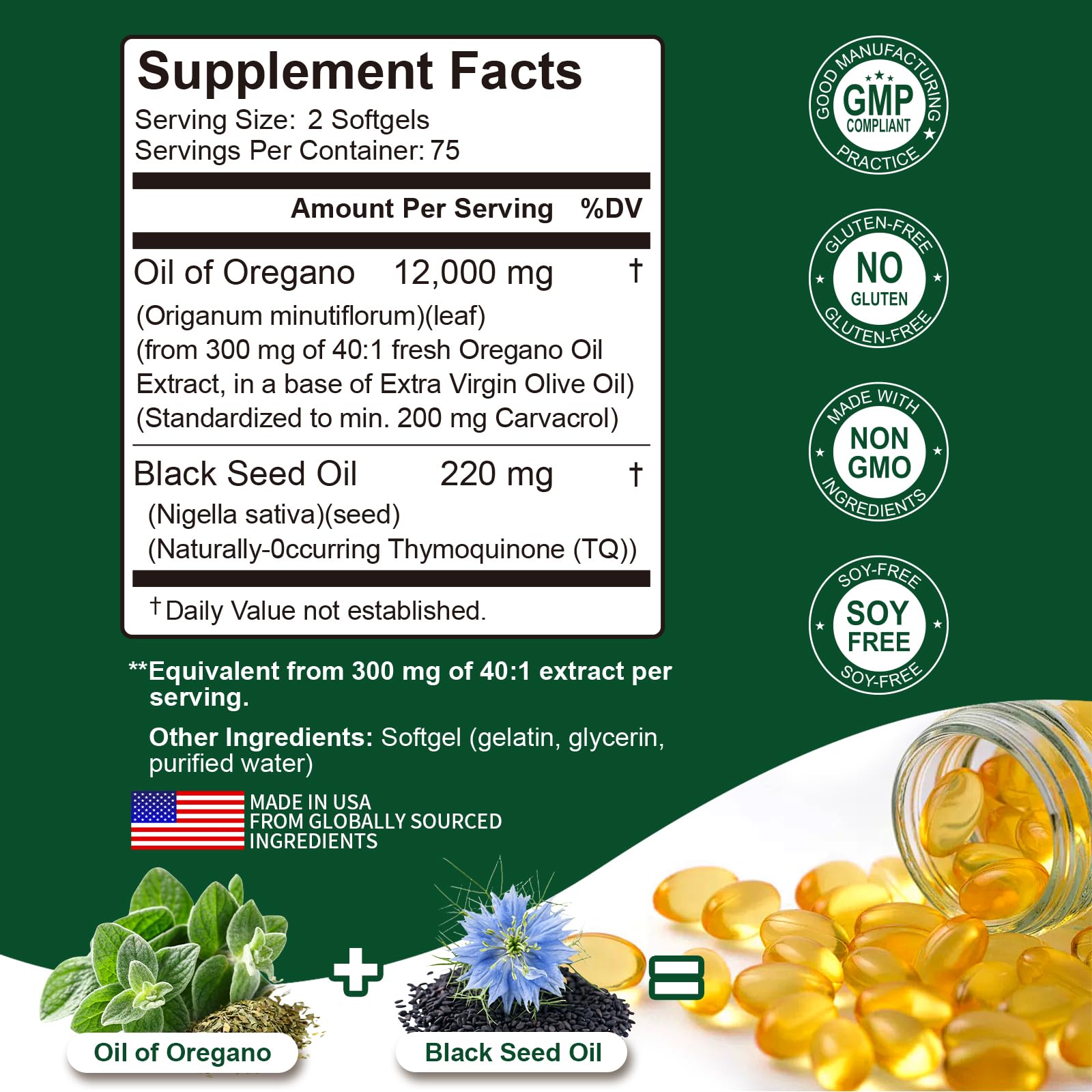Keszciy 2 in 1 oregano and black seed softgels bottle