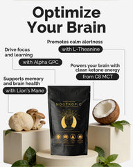 Keto Brainz taza café con melena de león para sabor y concentración.