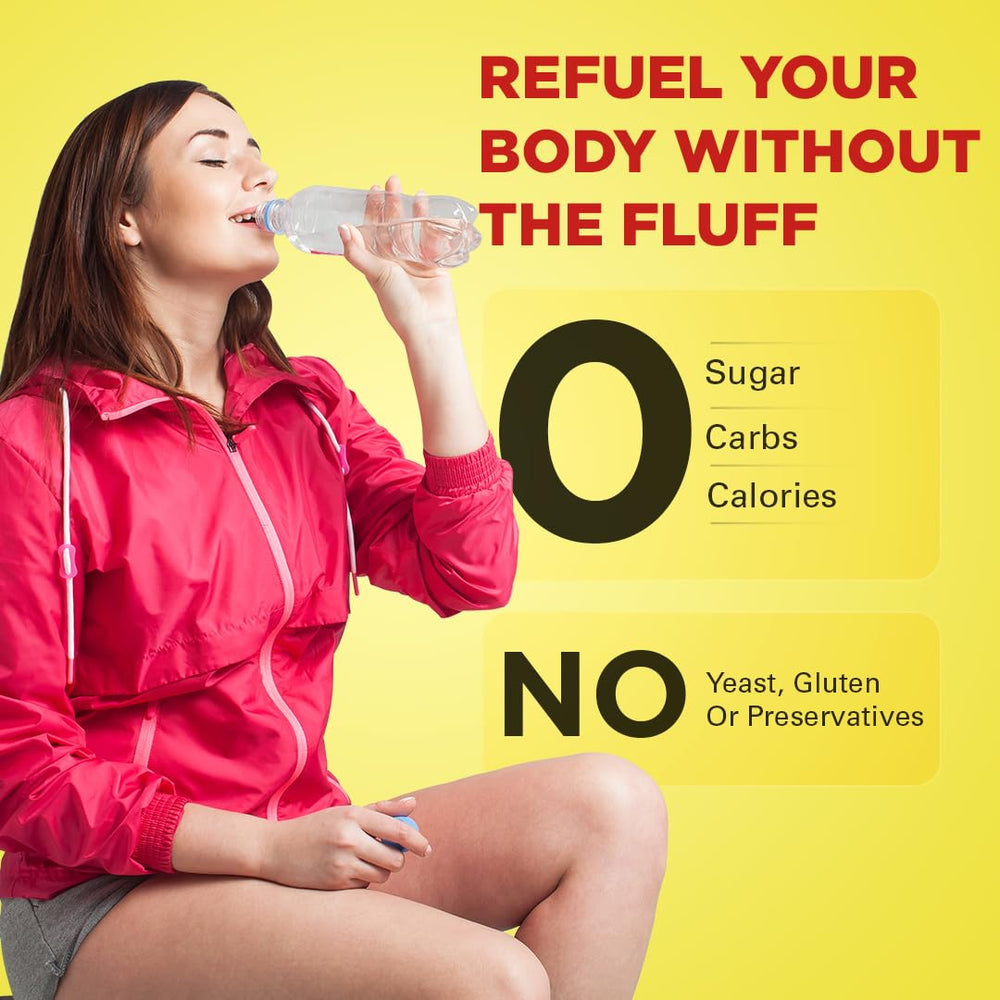 Ingredients icons on packaging highlight electrolytes and zero sugar