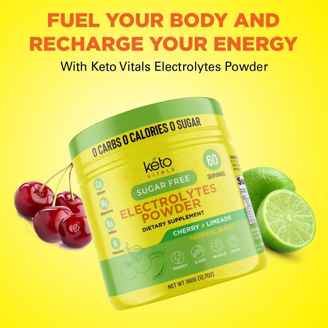Keto Vitals Electrolyte Powder label shows zero calories and carbs