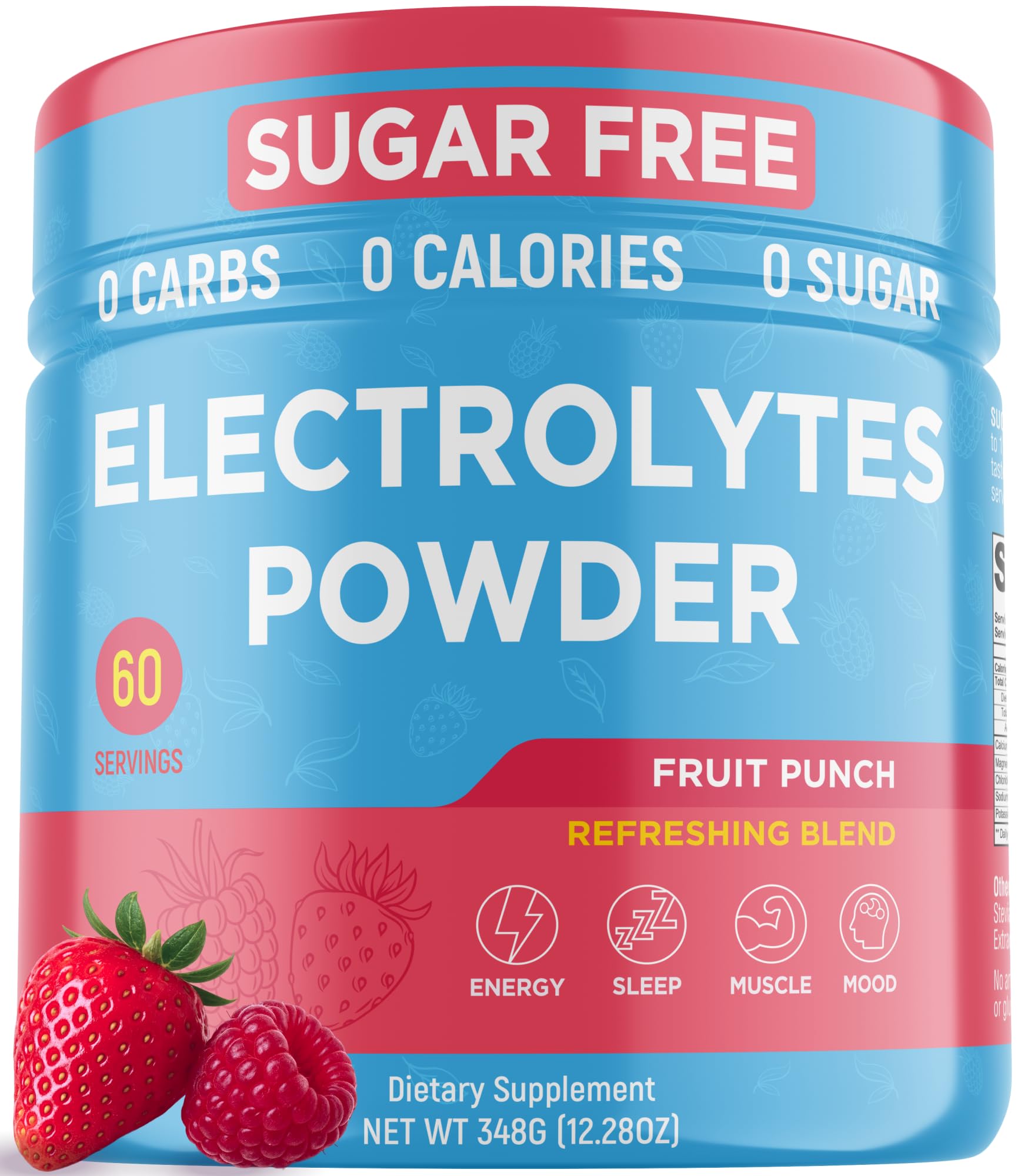 Keto Vitals Electrolytes powder tub shows flavors for hydration