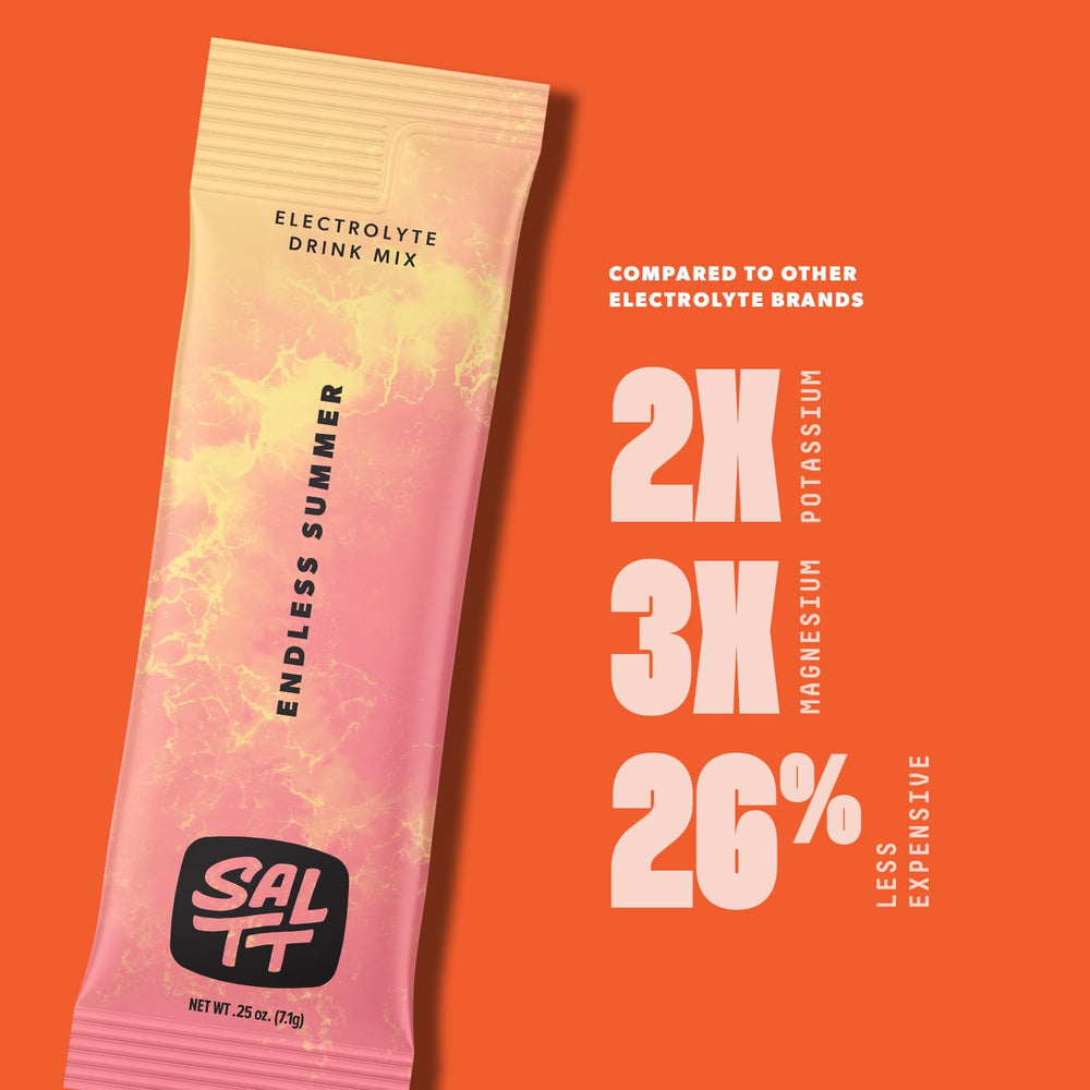 SALTT Endless Summer powder dissolving in water for a refreshing drink.