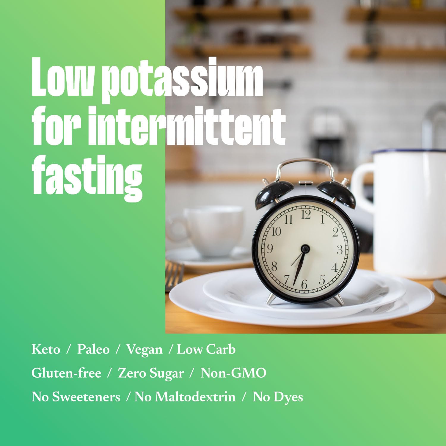 Keto Chow SALTT Low-K Fasting Drops bottle beside hydration setup