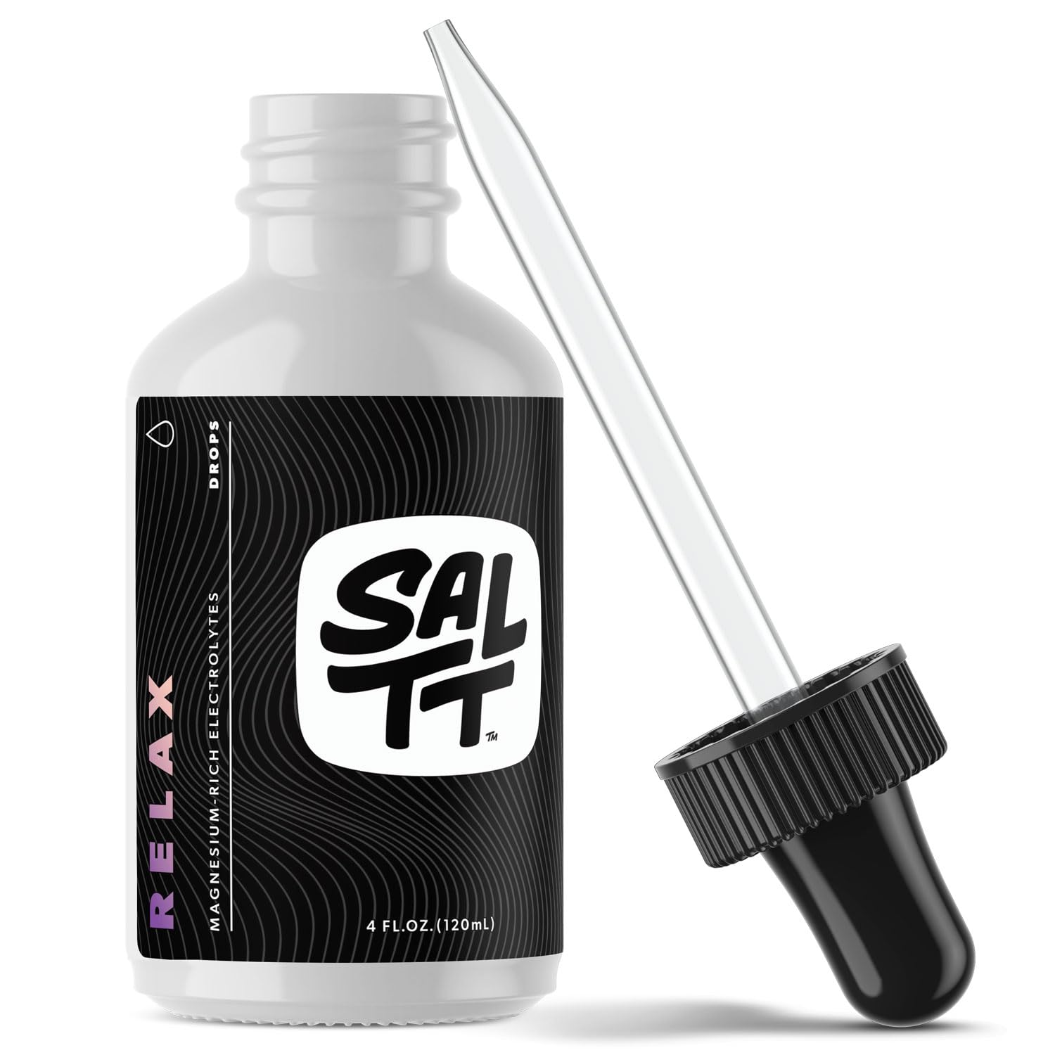 Keto Chow SALTT Relax magnesium drops bottle on counter for easy dosing.