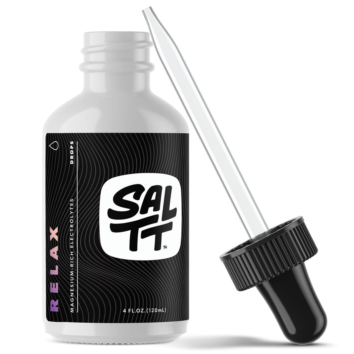 Keto Chow SALTT Relax magnesium drops bottle on counter for easy dosing.
