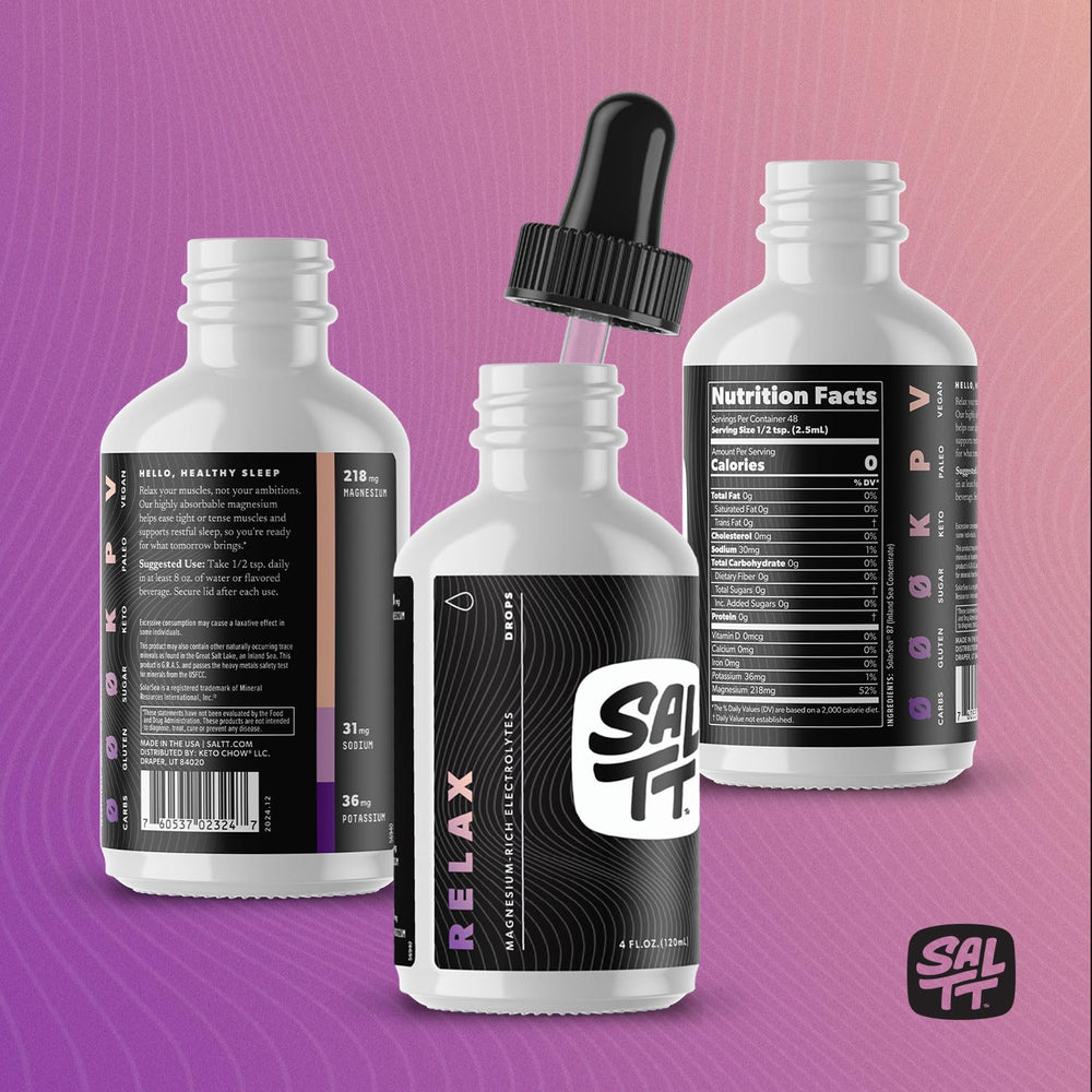 Keto Chow SALTT Relax packaging box for keto-friendly electrolyte support.