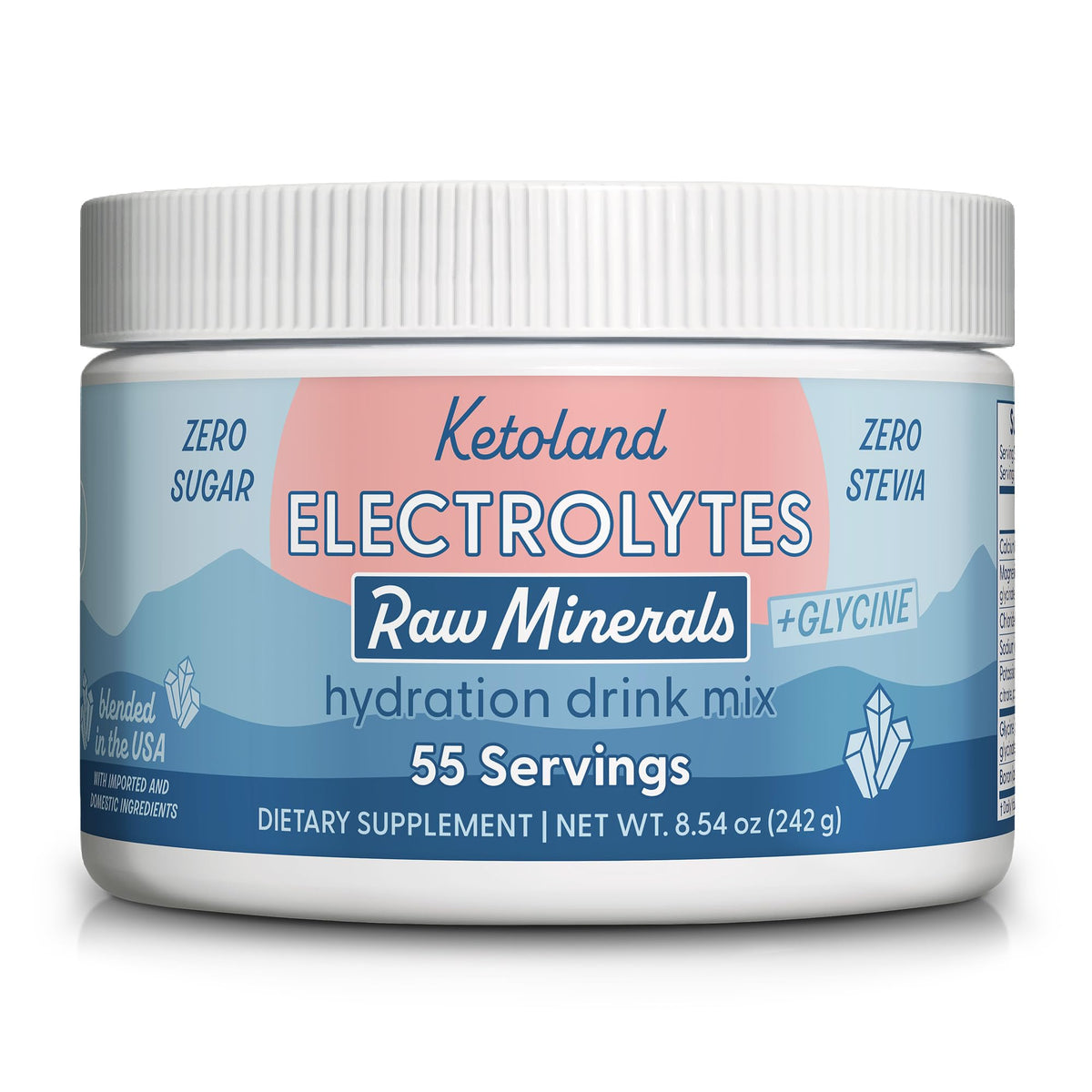 Ketoland Raw Minerals Glycine bottle for daily hydration and mineral balance.