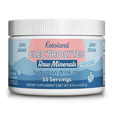 Ketoland Raw Minerals Glycine bottle for daily hydration and mineral balance.