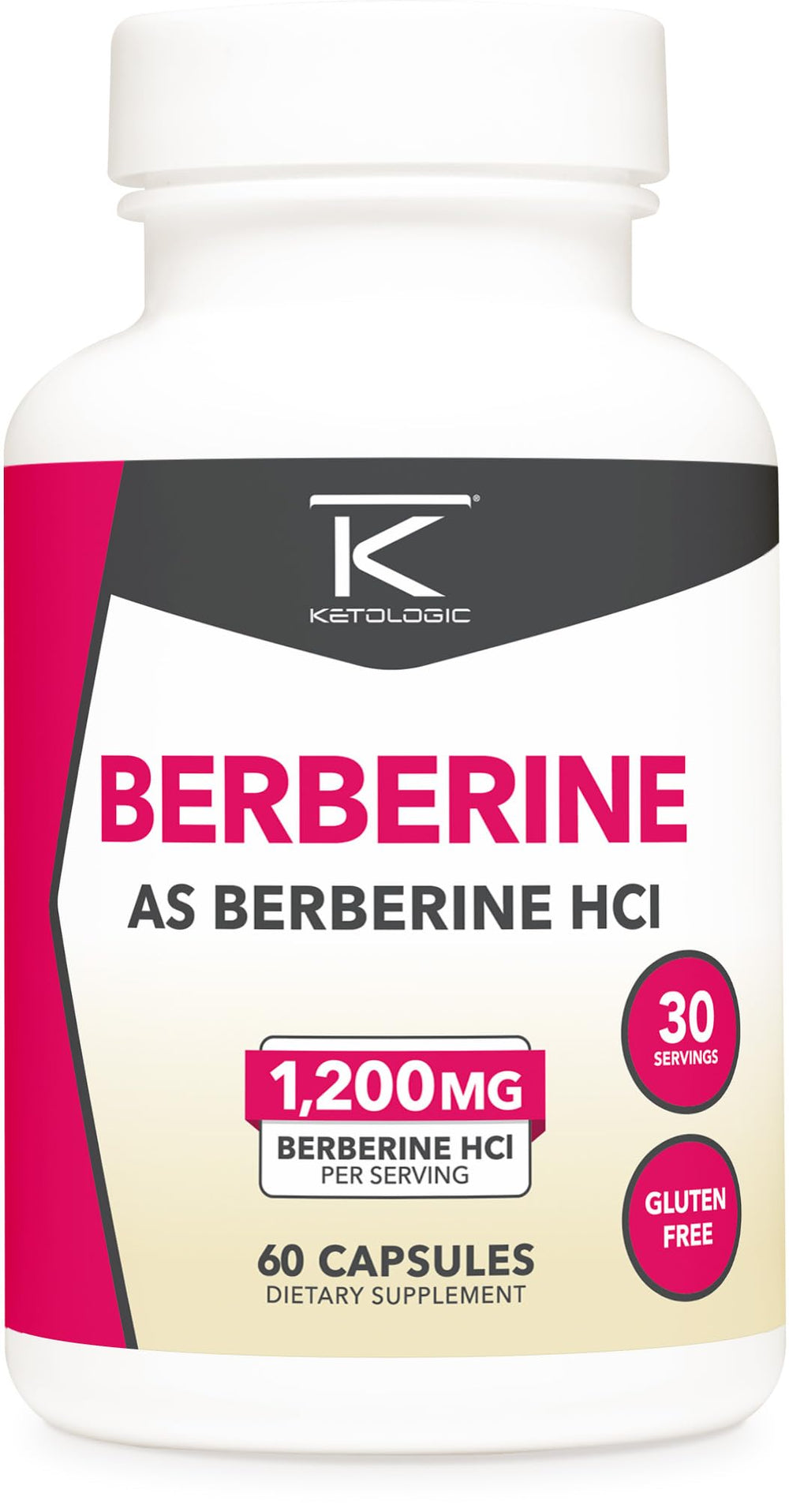 Ketologic Berberine HCl bottle with 60 capsules for a 30-day supply.