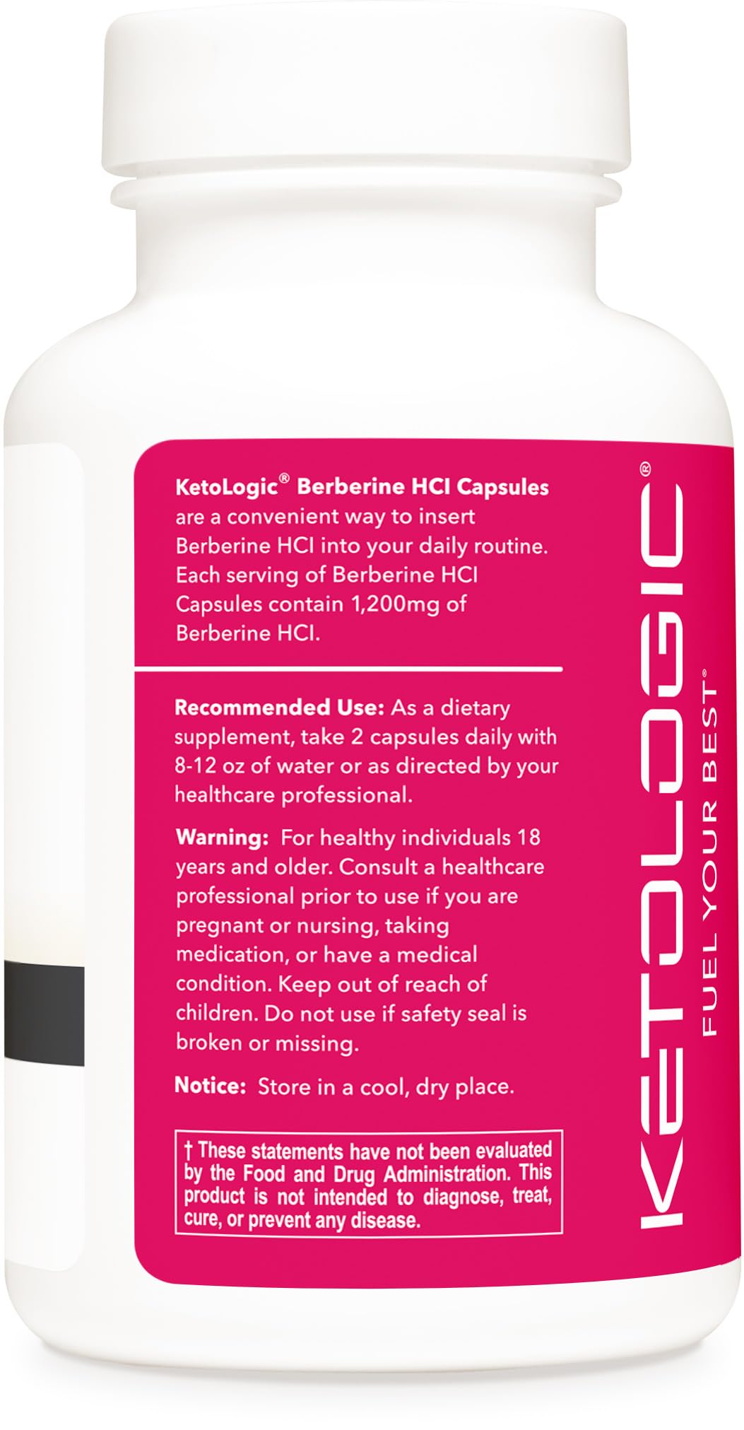 Ketologic Berberine HCl label highlighting gluten-free formulation.
