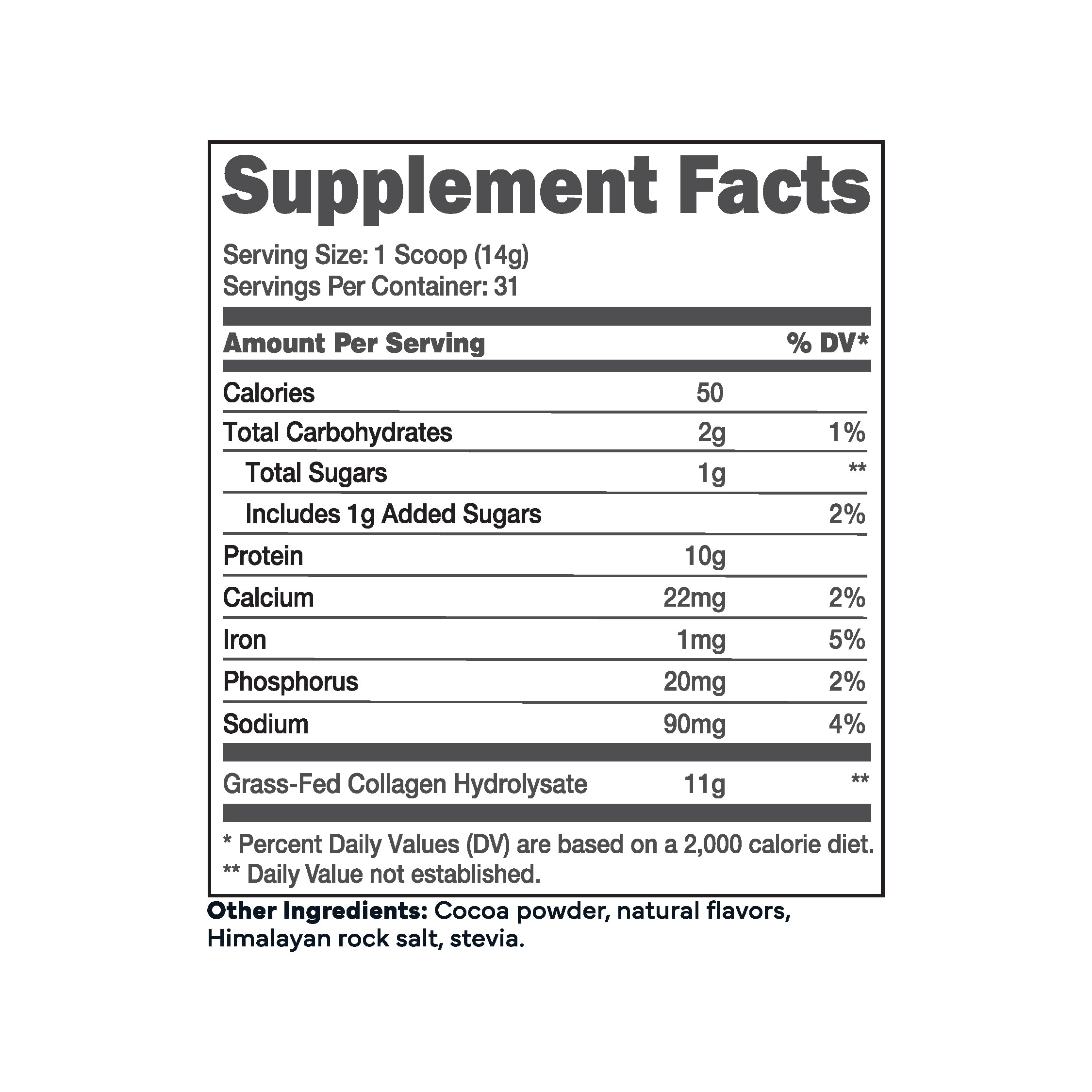 Ketologic Grass-Fed Collagen chocolate jar back label with nutrition details and serving suggestions