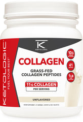 Ketologic grass-fed collagen powder unflavored bottle signals quality and protein
