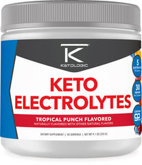 Ketologic Keto Electrolyte Powder Tropical Punch bottle enabling sugar-free hydration.