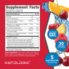 Ketologic Keto Electrolyte Powder Tropical Punch label highlighting goBHB benefits.