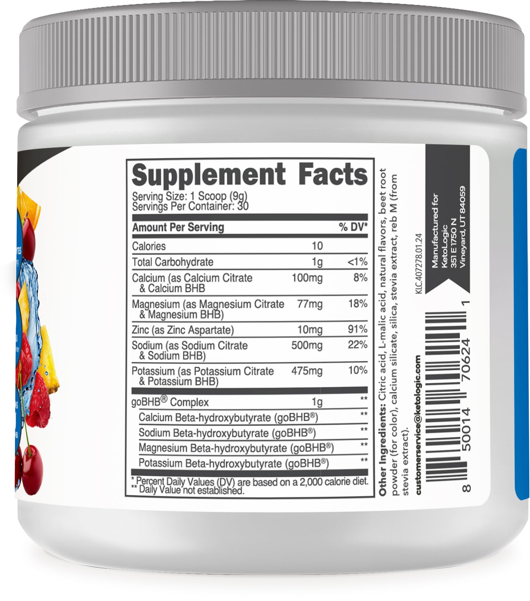 Ketologic Keto Electrolyte Powder Tropical Punch packaging on display promoting hydration.