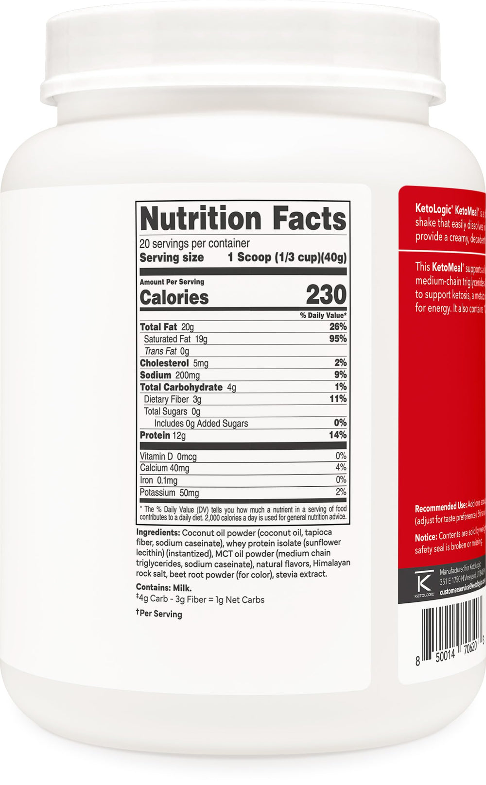Ketologic Keto Meal Replacement Strawberry label underlines NSF GMP-certified quality for trust