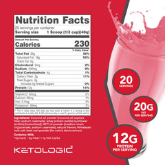 Ketologic Keto Meal Replacement Strawberry scoop highlights easy meal planning and portion control