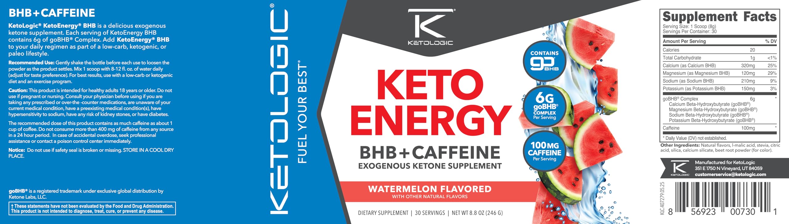 Ketologic KetoEnergy product packaging highlights GMP and third-party testing for quality.