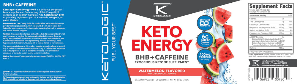 Ketologic KetoEnergy product packaging highlights GMP and third-party testing for quality.