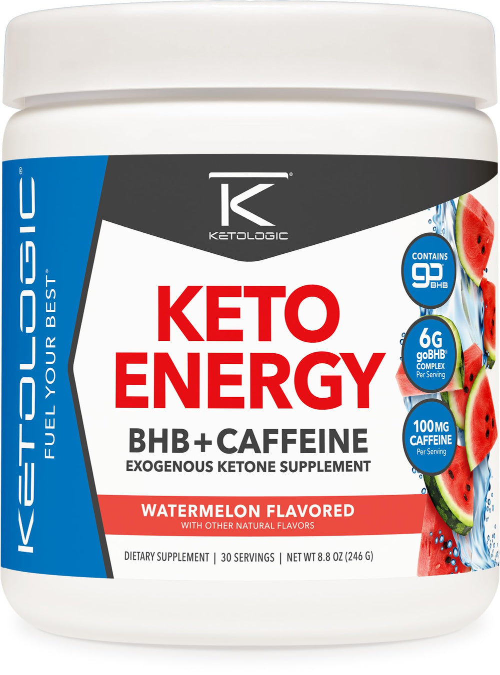 Ketologic KetoEnergy Watermelon bottle shows refreshing flavor and convenient on-the-go use.