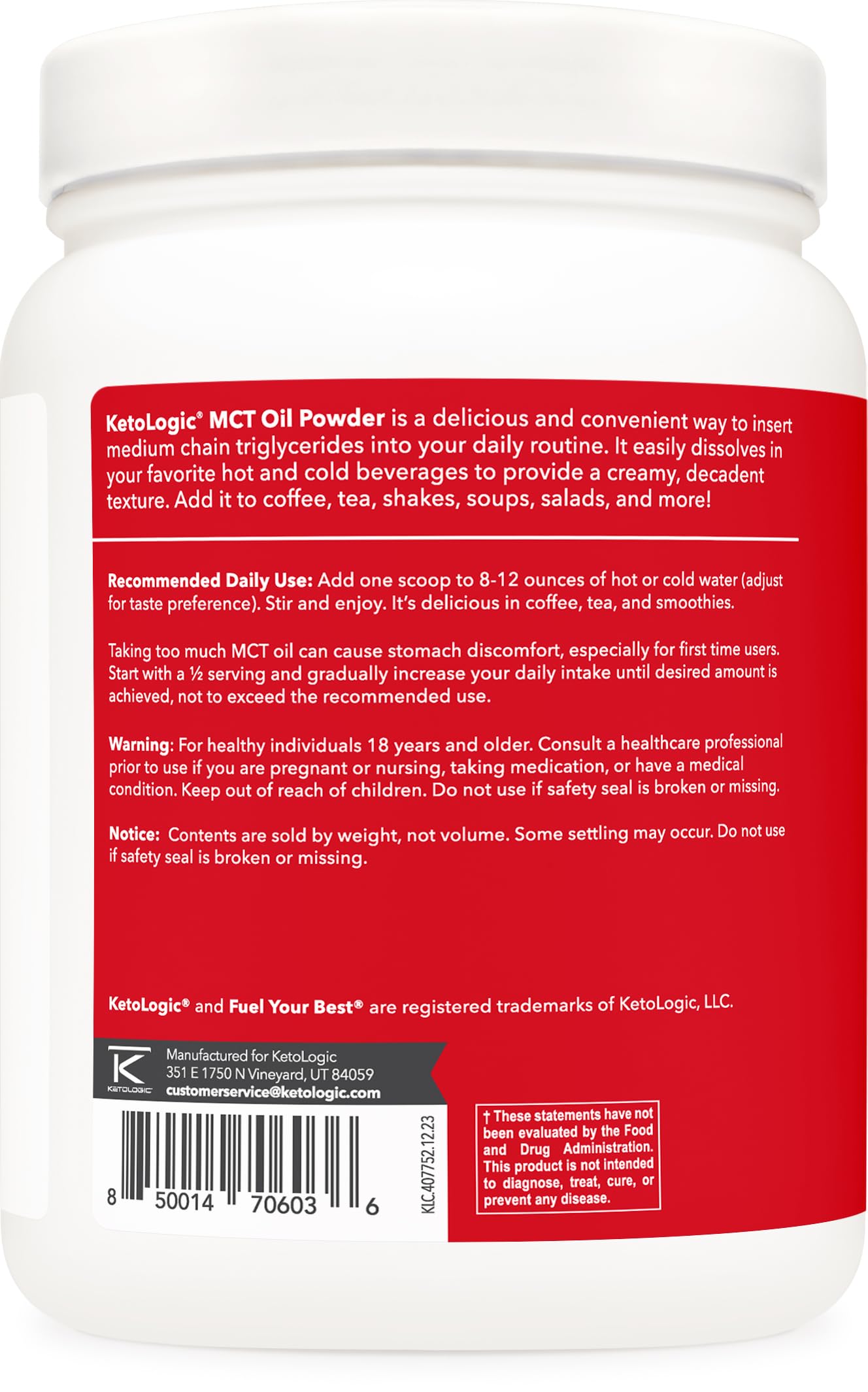 Ketologic MCT Oil Powder Unflavored whisked into a shake for clean fuel