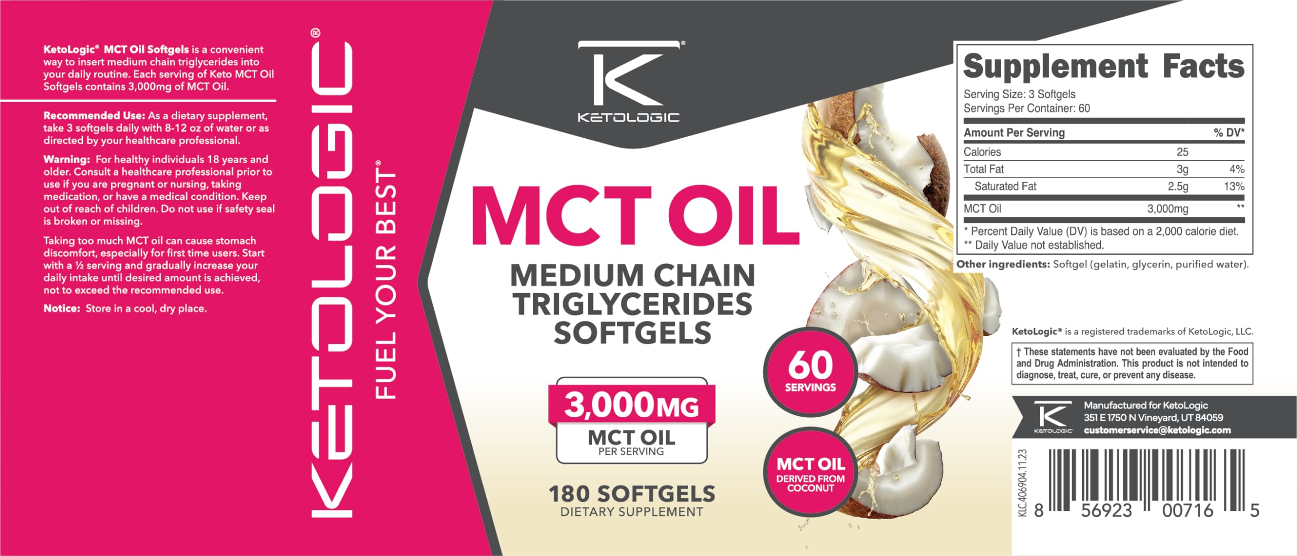 Ketologic MCT Oil Softgels ISO-tested by labs for purity and potency.