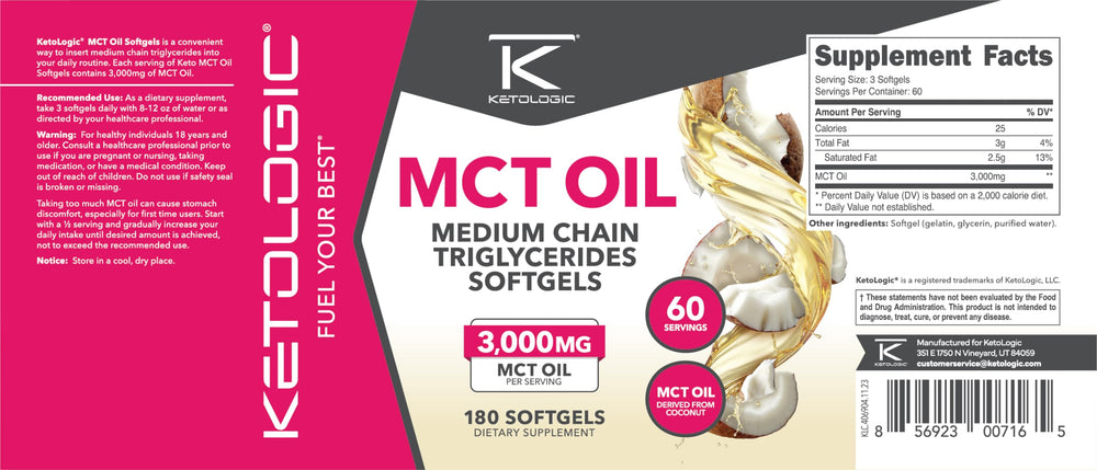Ketologic MCT Oil Softgels ISO-tested by labs for purity and potency.