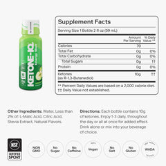 Ketone-IQ close-up bottle label highlighting 10g ketones per shot