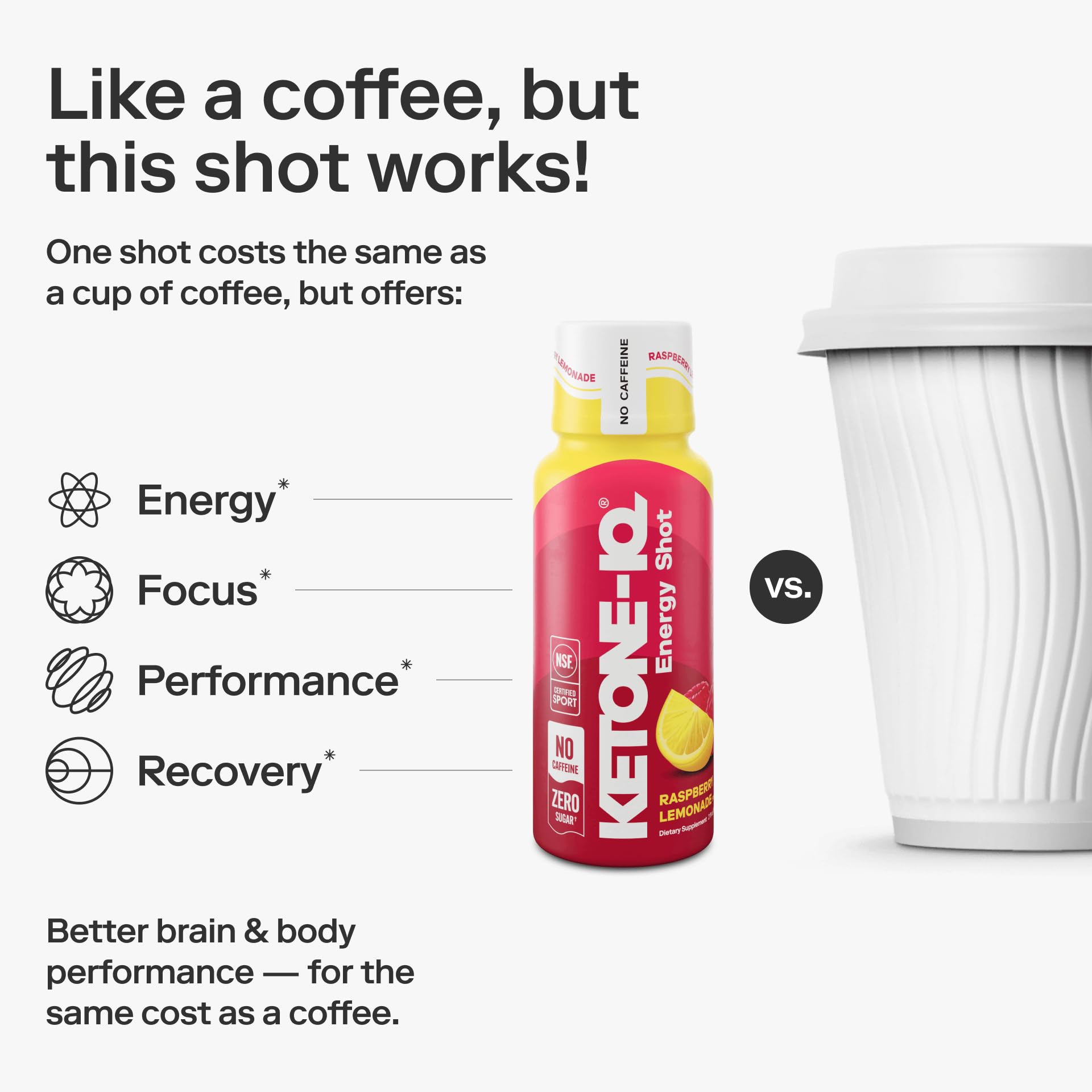 Ketone-IQ Raspberry Lemonade shot ingredients list highlights 10g ketones.