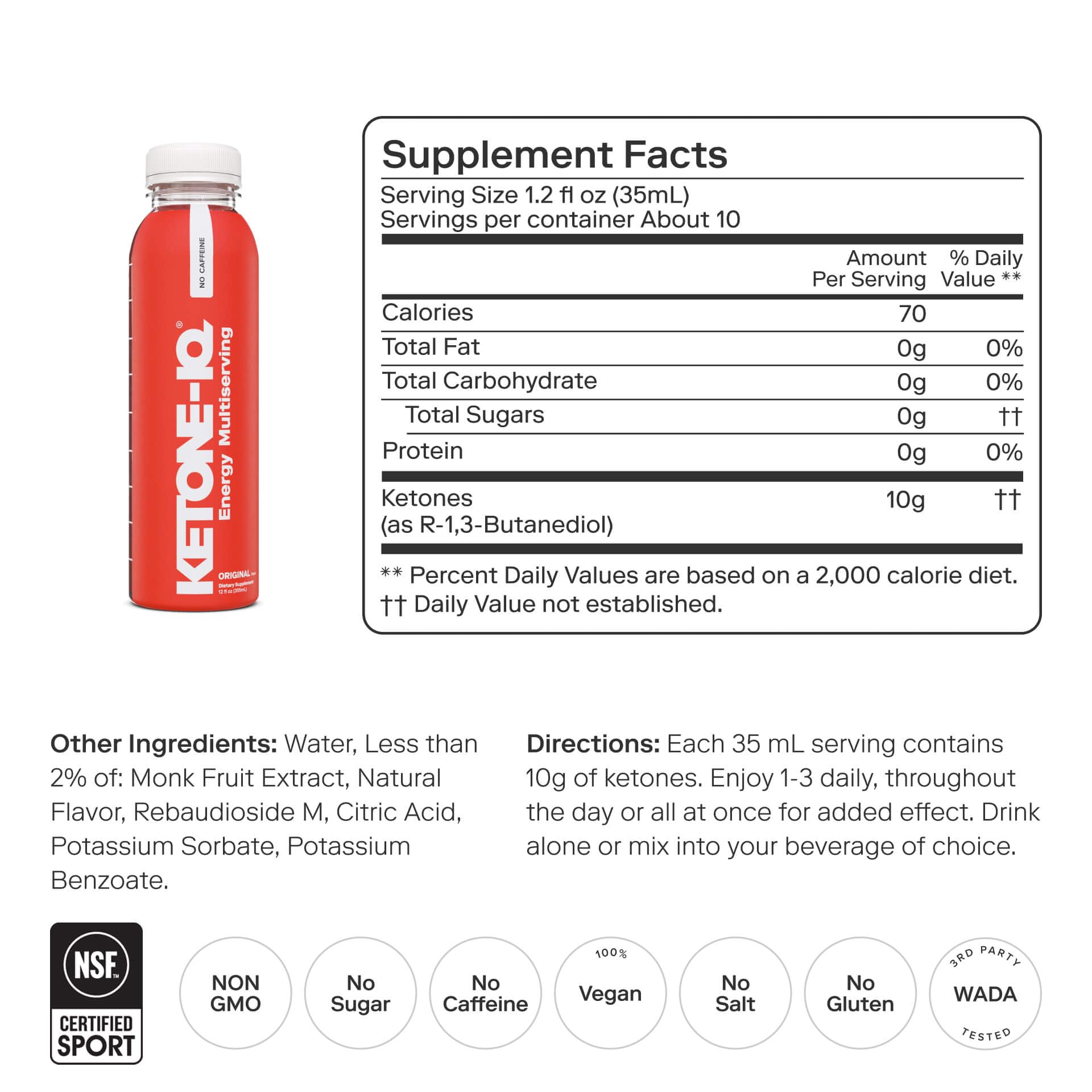Ketone-IQ serving scoop shows 10 g ketones per serving for steady fuel.