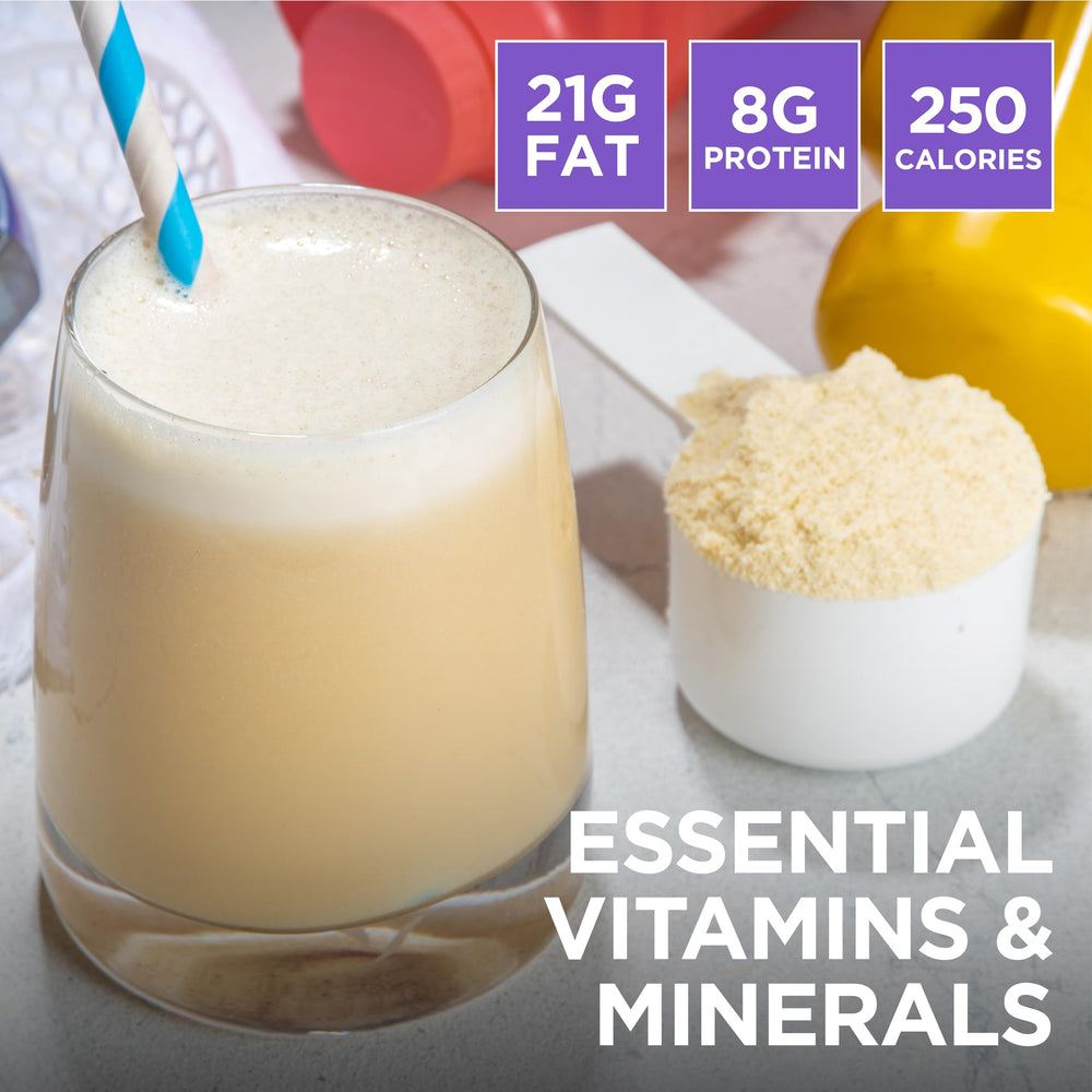 Keto Science ketogenic meal shake vanilla glass serves post-workout or midday snack