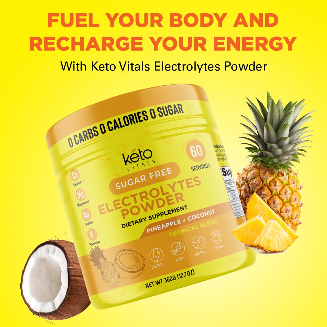 Keto Vitals Lemonade flavor powder with a splash of citrus for on-the-go electrolytes.